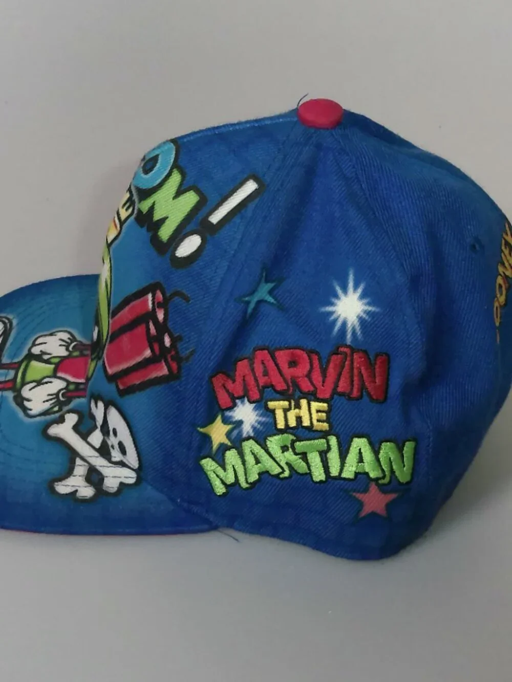 Looney Tunes Marvin The Martian BOOOM Graphic Snapback Hat Blue Cartoon Cap